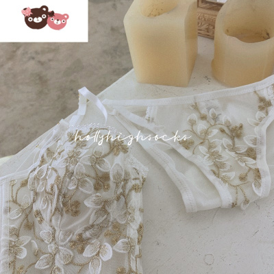 绿彩虹光法式性感宫廷风钩花金丝刺绣蕾丝无钢圈美背文胸内衣套装夏季薄款