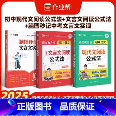 [3本]文言文实词+文言文公式法+现代文公式法 初中通用 [正版]25版脑图秒记中考文言文实词虚词汇总 语文文言文古诗文