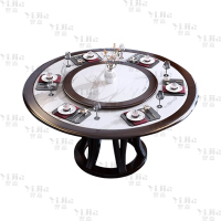 翌嘉 岩板餐桌实木圆形餐桌椅组合1.5米圆桌10把餐椅