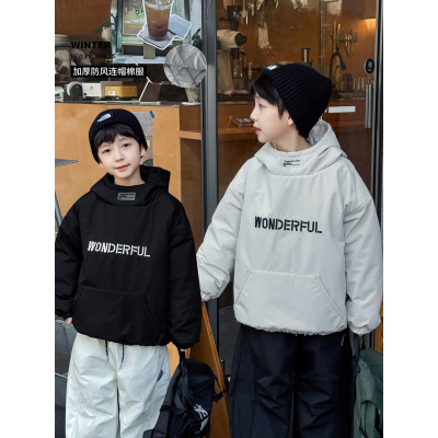 童酷男童冬季新款帅气字母刺绣贴标宝宝外套连帽加厚儿童棉服