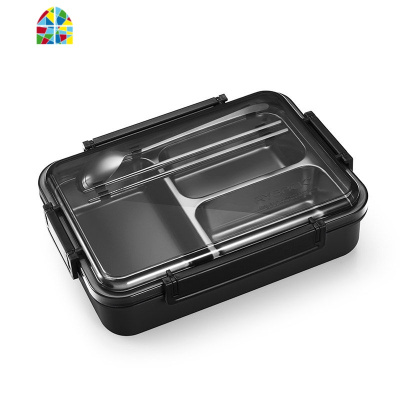 保温饭盒便当盒学生便携上班族分格餐盒餐盘套装分隔型不锈钢盘大 FENGHOU 4格粉+勺筷