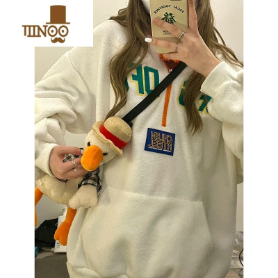 YANXUNECOYEP美式复古摇粒绒连帽卫衣男女宽松秋新款套头ins潮牌上衣