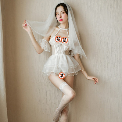 长夜漫漫 情趣内衣女士性感诱惑透明白色婚纱套装新娘装女式情趣睡衣夜店三点式制服角色扮演开档免脱露背装私密成人性生活用品