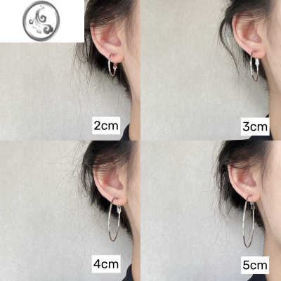 JiMichocho/经典款 四个size的简约银圆圈耳环百搭耳圈时尚潮耳饰女