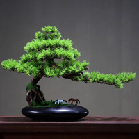 新中式迎客松摆件装饰品根雕造景 牧马迎客松-大美叶/盆