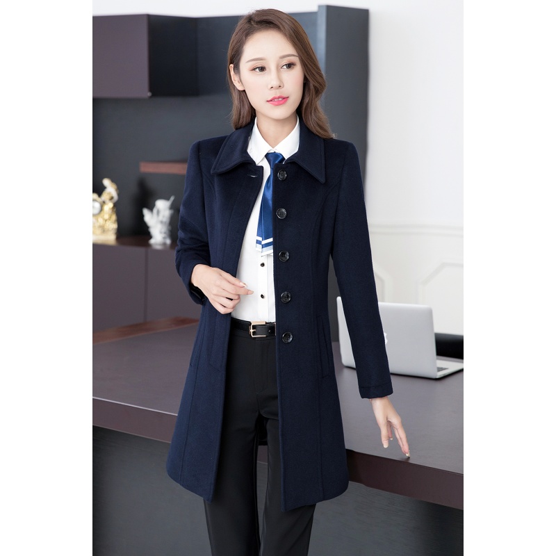 外套女职业装韩版新款秋冬加厚修身正装工作服呢子中长款大衣