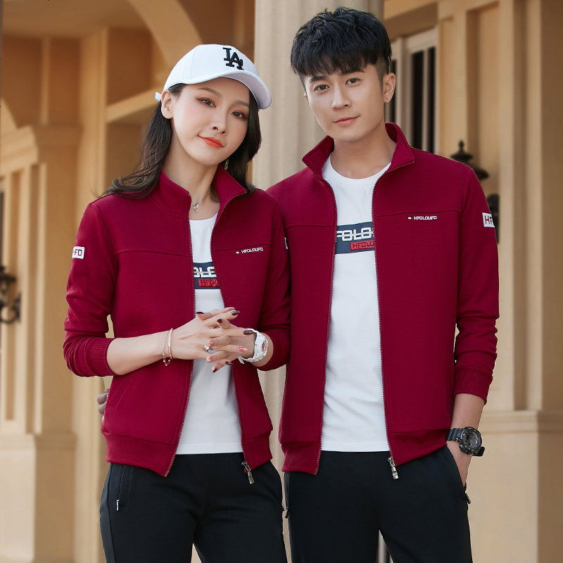 锋非凡品牌2021春秋运动套装男跑步情侣运动服装男女春秋季立领开衫大