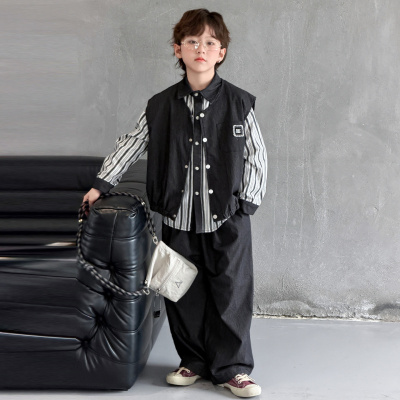 男童春装套装2026新款儿童牛仔马甲穿搭三件套大童春季男孩春秋款