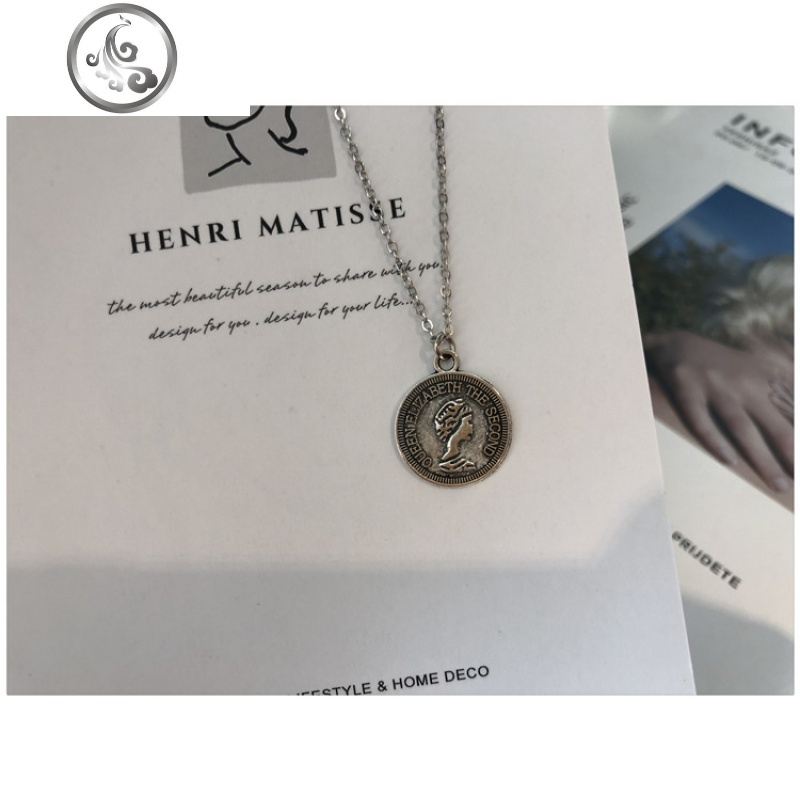韩国气质百搭复古人像金币硬币时髦街头设计感项链简约chic锁骨链 JiMi