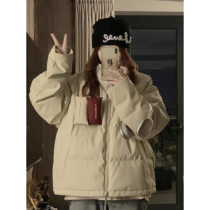 年冬季新款时尚加厚立领棉服女美式潮流情侣短款宽松棉衣外套