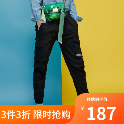 马克华菲|秋季新款男士休闲裤九分潮牌工装刺绣束脚裤男裤裤子男