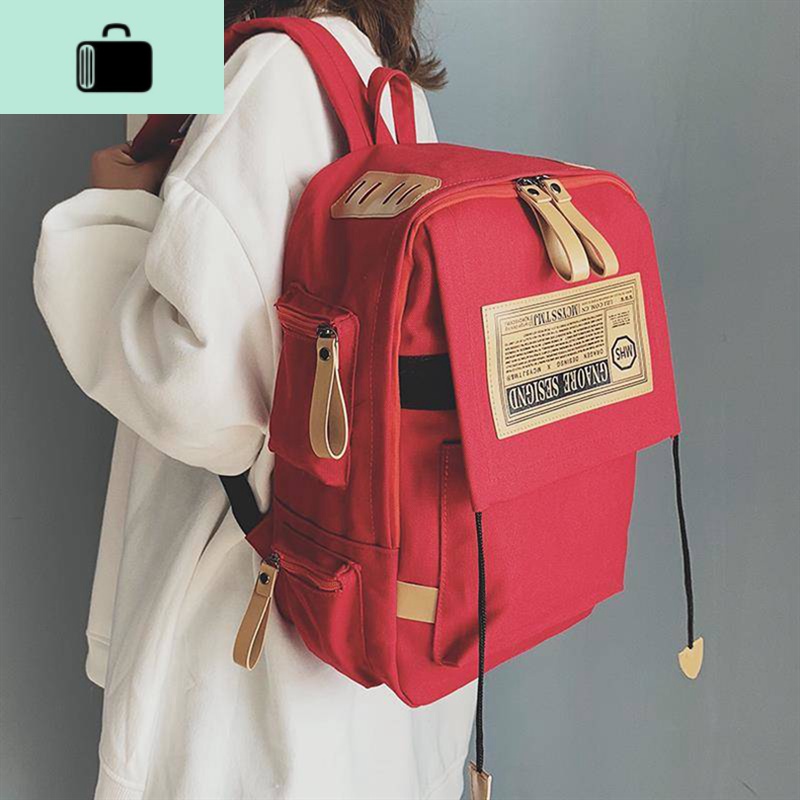 古着感书包女韩版原宿ins风初中高中大学生百搭双肩包大容量背包NEW LAKE