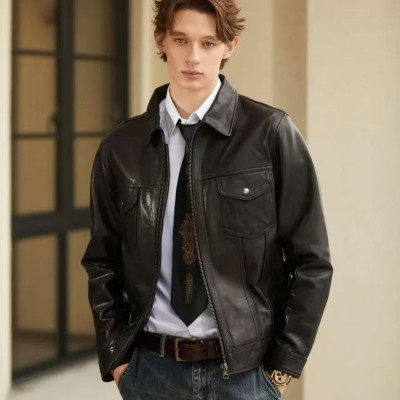 海宁经典507头层羊皮牛仔夹克美式休闲皮衣夹克男款经典春秋外套