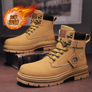 秋冬新款马丁靴加绒高帮英伦风百搭增高男士棉靴大复古户外男靴