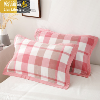 枕巾盖巾一对装棉四层纱布家用四季简约大人单人枕头巾毛巾棉 三维工匠