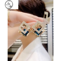 JiMi蓝色几何菱形耳钉女高级感网红百搭耳饰925银针防过敏耳坠气质潮