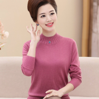 迪鲁奥(DILUAO)中老年妈妈秋装毛衣女士针织打底衫羊毛衫春装新款高领套头上衣