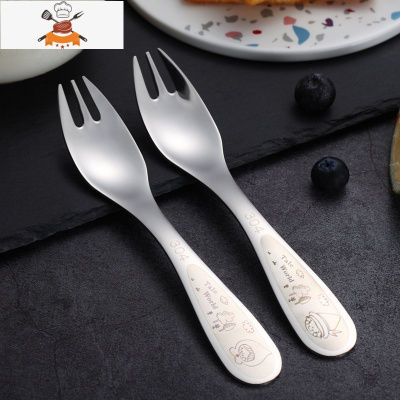 304不锈钢勺子创意可爱儿童家用吃饭小勺子叉子套装汤勺汤匙调羹 敬平 红帽一体叉勺(2支装).