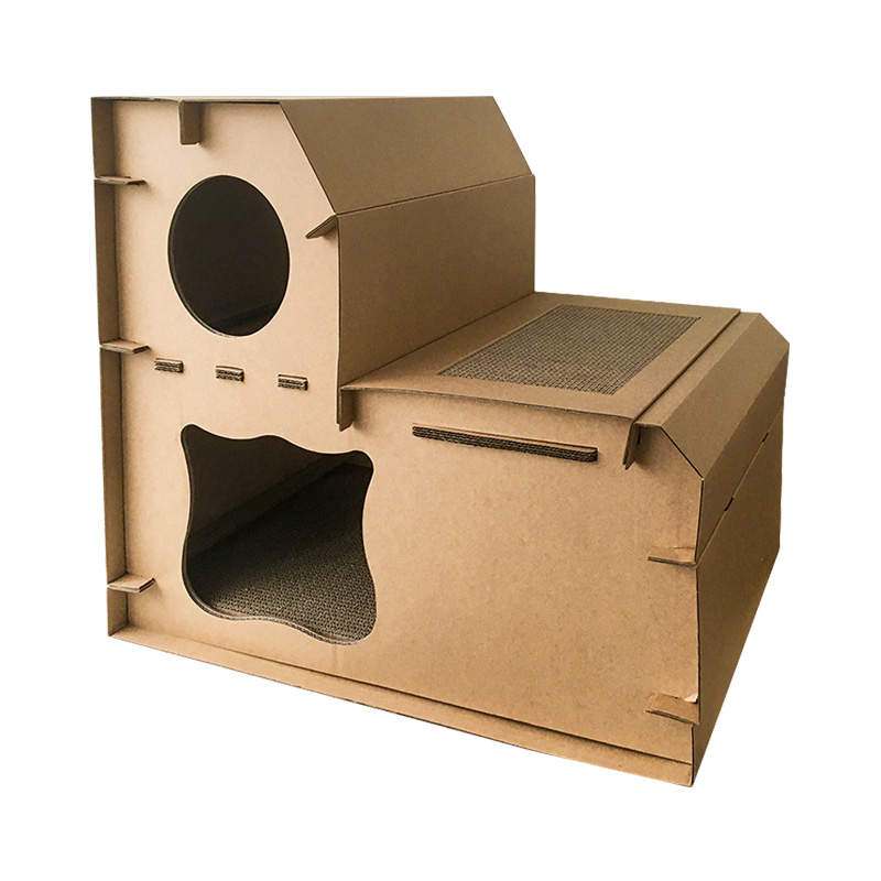 得酷 瓦楞纸diy猫房双层阶梯猫屋 组合猫屋 猫别墅 猫抓板猫爬架 猫咪