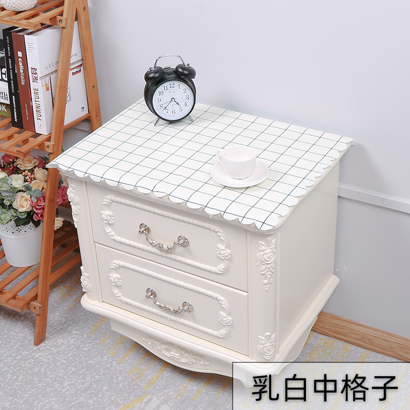 家柏饰(CORATED)床头柜盖布防水防油免洗北欧家用防尘罩套卧室床头盖巾冰箱防尘布 乳白中格子 50*60cm