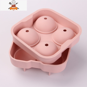 创意冰格威仕忌冰球模具钻石硅胶制冰盒球形冰冰块圆带盖菱形大号 敬平 4格A75硅胶冰格粉色(5.0CM直径)