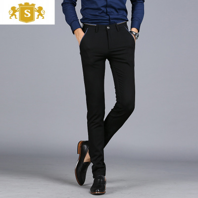 SUNTEK男士商务休闲裤韩版修身黑色弹力裤子男装西裤春秋季小脚裤直筒裤西裤