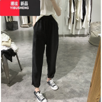 YIBUSHENG亚麻九分裤女季大码口袋休闲裤宽松显瘦阔腿裤松紧腰棉麻哈伦裤