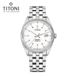 Titoni瑞士梅花表宇宙系列日历夜光自动机械手表男钢带878S-606