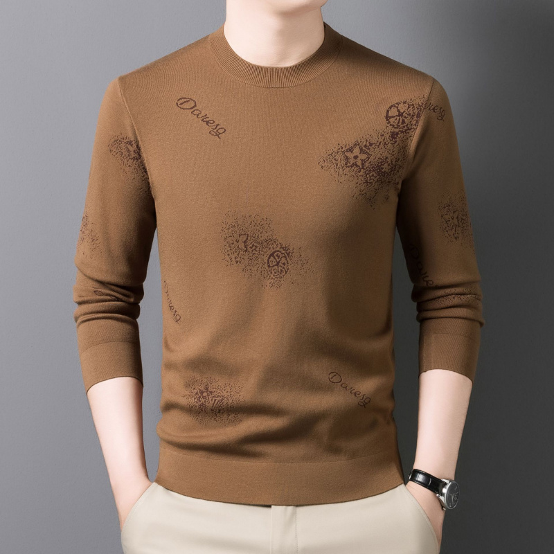 新款男士针织衫T恤长袖春秋时尚打底衫休闲提花毛衣圆领上衣