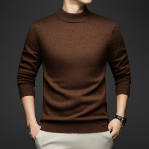 9针加厚420克男士羊毛衫冬季新款纯色半高领100%纯羊毛针织毛衣男
