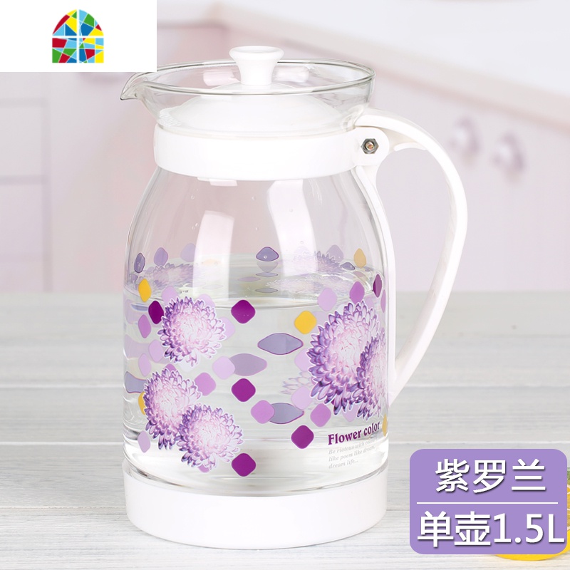家用玻璃冷水壶防爆耐热凉水壶玻璃凉白开水杯大容量水壶果汁扎壶 FENGHOU 6只260ml苹果绿