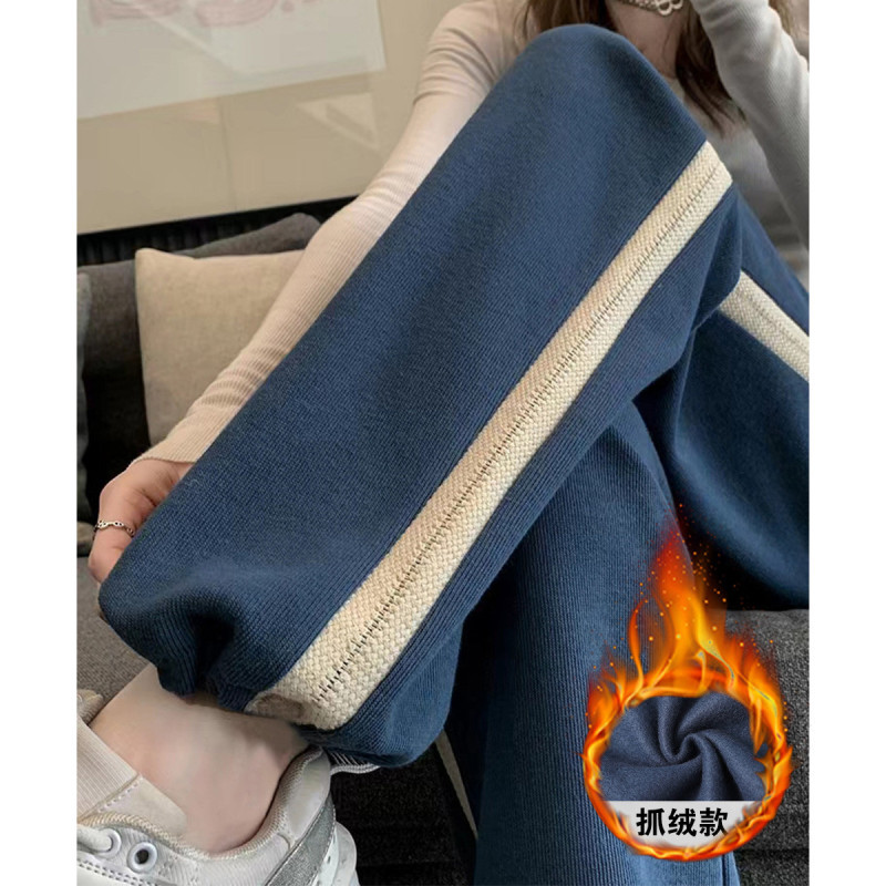 [1折价46.9元叠加优惠券]唐狮春秋季加绒运动裤女侧边拼条休闲卫裤加绒加厚保暖卫裤休闲长裤女