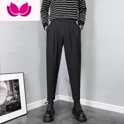 七斓男士百搭小西裤束脚裤男流行新款九分休闲裤修身痞帅高级感哈伦裤