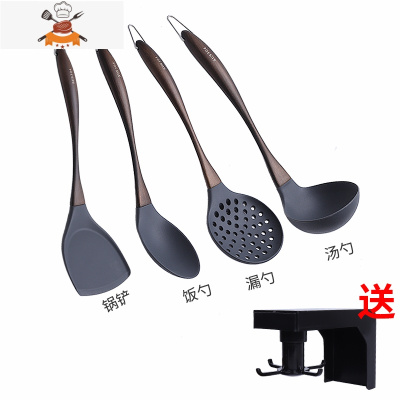 硅胶铲不粘锅专用铲炒菜铲子勺子家用可高温漏勺汤勺厨具锅铲套装 敬平 饭勺四件套(收藏加购送置物架)