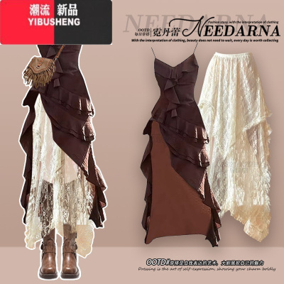 YIBUSHENG西北旅游穿搭废土风连衣裙子季女2024新款波西米亚度假吊带长裙