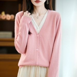 秋冬新款v领针织羊毛开衫女大码长袖毛衣女士女装高级感外套上衣