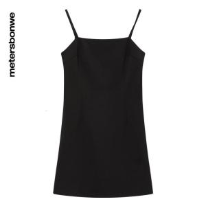 [1件5折价:89.5]美特斯邦威黑色吊带裙女百搭夏季细肩带弹力高腰连衣裙女