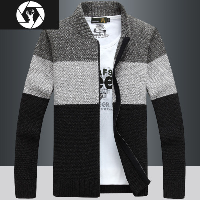 HongZun加绒加厚针织衫男士针织棒球服开衫青年韩版秋冬装毛衣男外套潮流毛衣
