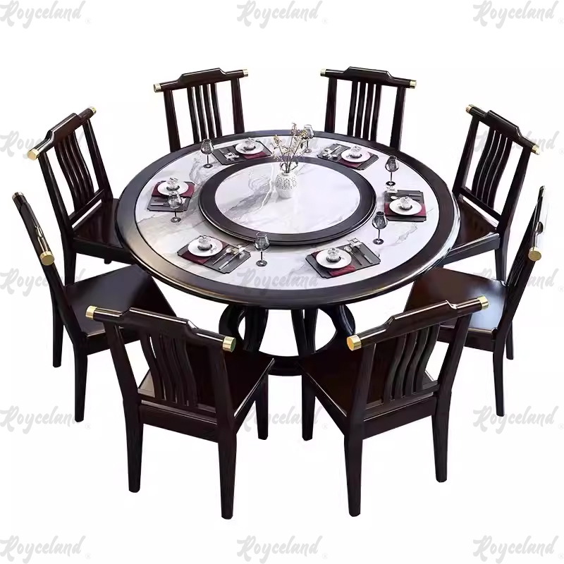 洛诗莲 (RoyceLand) 岩板餐桌实木圆形餐桌椅组合1.3米圆桌8把餐椅