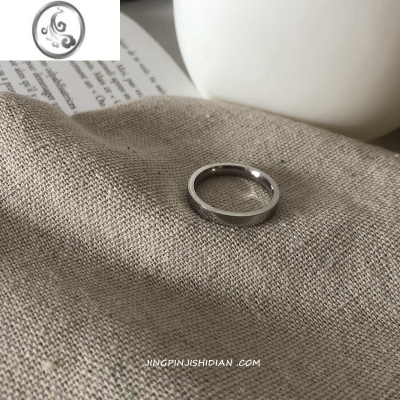 JiMi晶品 钛钢不褪色潮流黑暗系INS银银色圆光面圈圈简约情侣戒指男女