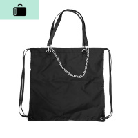 简约设计单肩包手提旅行袋链条包女抽绳袋束口袋双肩背包休闲潮酷NEW LAKE 黑色银链条女士双肩包