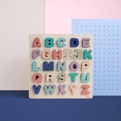 babycare字母拼图男宝宝女孩积木玩具木制儿童早教益智玩具字母认知板
