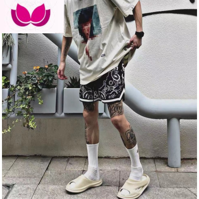 七斓美式高街潮牌腰果花不过膝盖篮球运动短裤男休闲速干网眼四分裤女