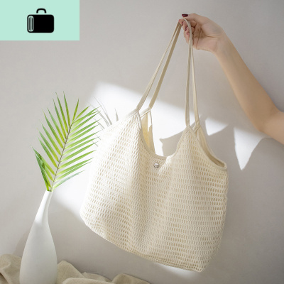 森女系帆布包包文艺清新单肩包女韩版休闲大容量镂空女士手提包袋NEW LAKE 米白色[偏白一点]女士单肩包