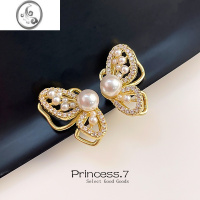 JiMi轻奢蝴蝶耳夹无耳洞女气质冷淡风法式珍珠耳饰蚊香盘小巧简约耳环