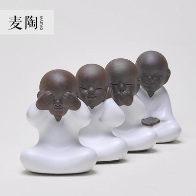 美帮汇小和尚茶宠摆件哥窑汝窑开片茶玩茶道配件 四勿不做