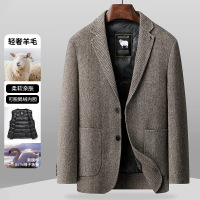 男装秋冬新款商务休闲鹅绒羽绒内胆双面呢羊毛西装男