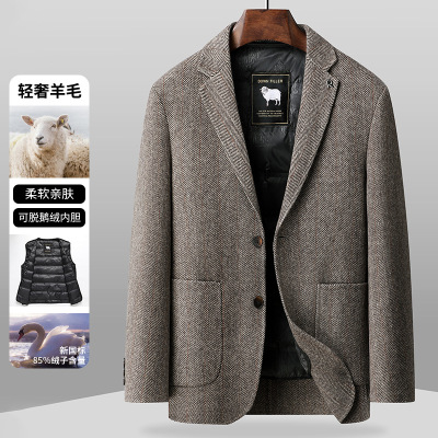 男装秋冬新款商务休闲鹅绒羽绒内胆双面呢羊毛西装男_1