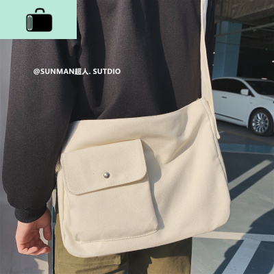 日系简约慵懒风男士帆布包斜挎包男生包包大容量单肩包女休闲百搭NEW LAKE男士单肩包