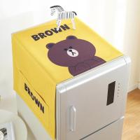 北欧风格滚筒洗衣机罩盖布单开双开冰箱盖巾防尘罩棉麻布艺 黄色小熊 单开门冰箱盖巾(55*140cm)